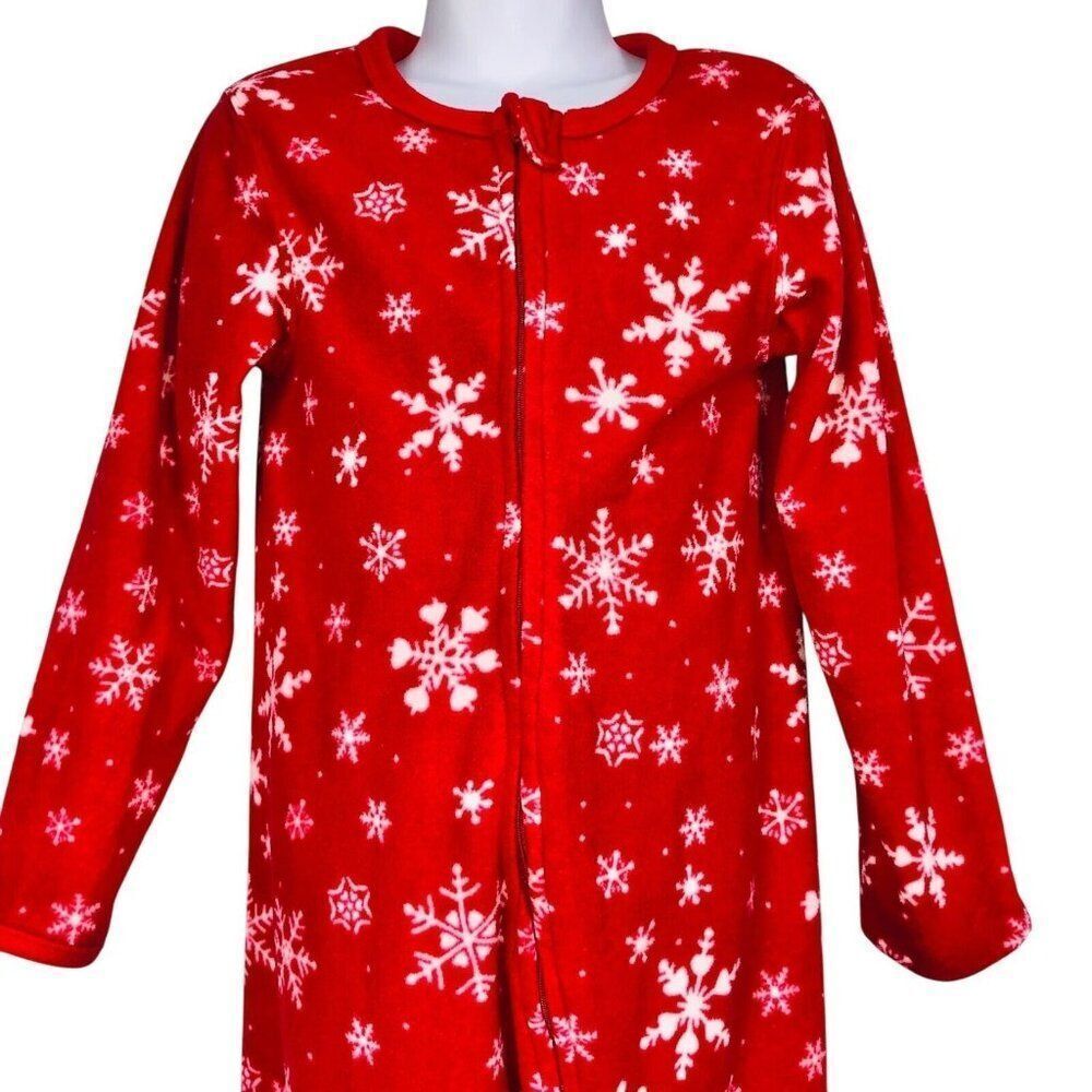Lands End Girls 6 Pajamas Red White Snowflakes Footed Christmas Winter